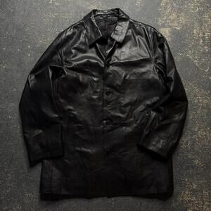 Vintage J.Crew Black Leather Long Coat Jacket